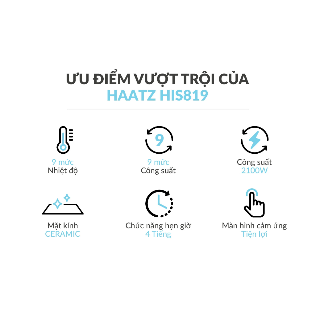 Bếp Từ Đơn Haatz CIM260 2100W Mặt Kính Ceramic Cảm Ứng Thông Minh Hẹn Giờ 4 Giờ Khóa Trẻ Em