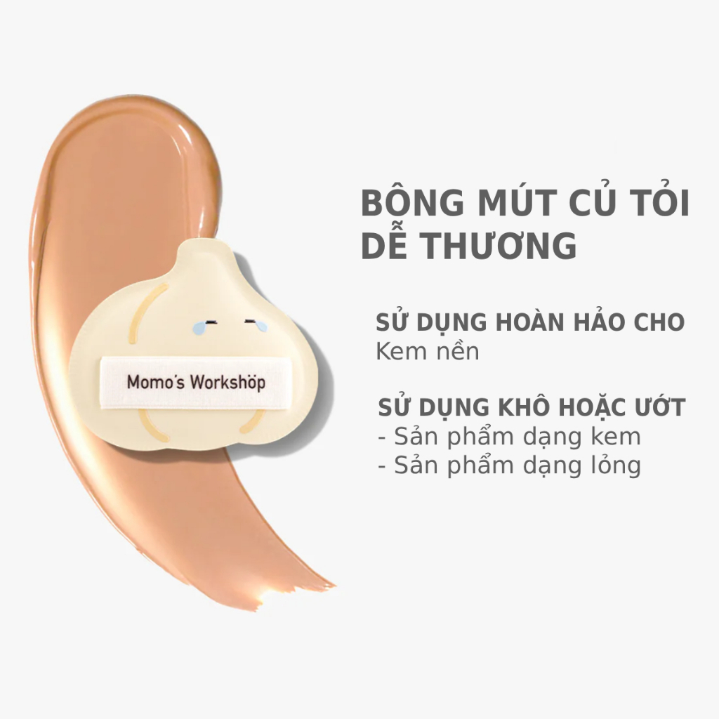 Bông Mút Tán Nền Hình Củ Tỏi Cao Cấp Momo's Workshop Bento Buddies Paopaomi Dewy Puff Cry Baby Garlic (2pcs)
