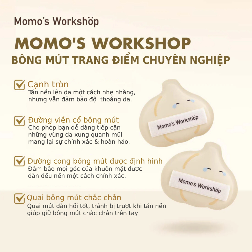 Bông Mút Tán Nền Hình Củ Tỏi Cao Cấp Momo's Workshop Bento Buddies Paopaomi Dewy Puff Cry Baby Garlic (2pcs)
