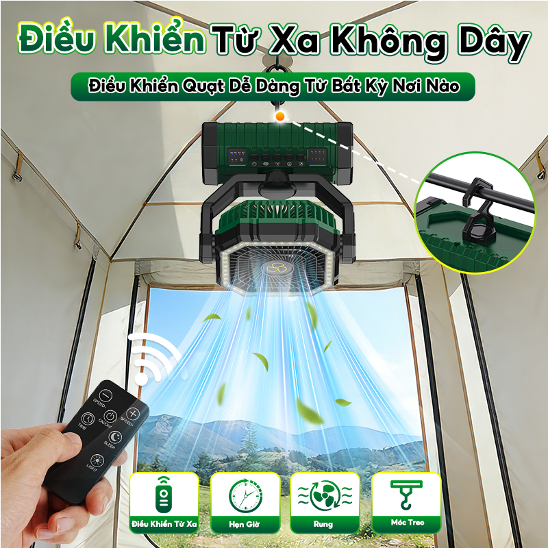 SOARFLY 20000Mah Quạt sạc ngoài trời đa chức năng với đèn LED treo có thể xoay với điều khiển từ xa thông minh