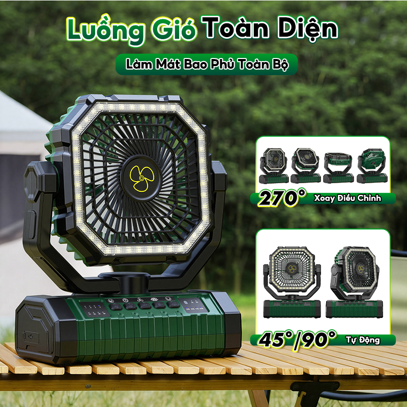 SOARFLY 20000Mah Quạt sạc ngoài trời đa chức năng với đèn LED treo có thể xoay với điều khiển từ xa thông minh