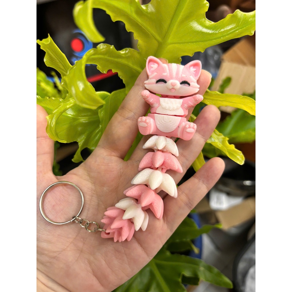 Móc Khóa Mèo Đuôi Xù In 3D Khớp Cử Động Siêu Cute – Cat Keychain Trang Trí Túi Xách, Balo, Chìa Khóa