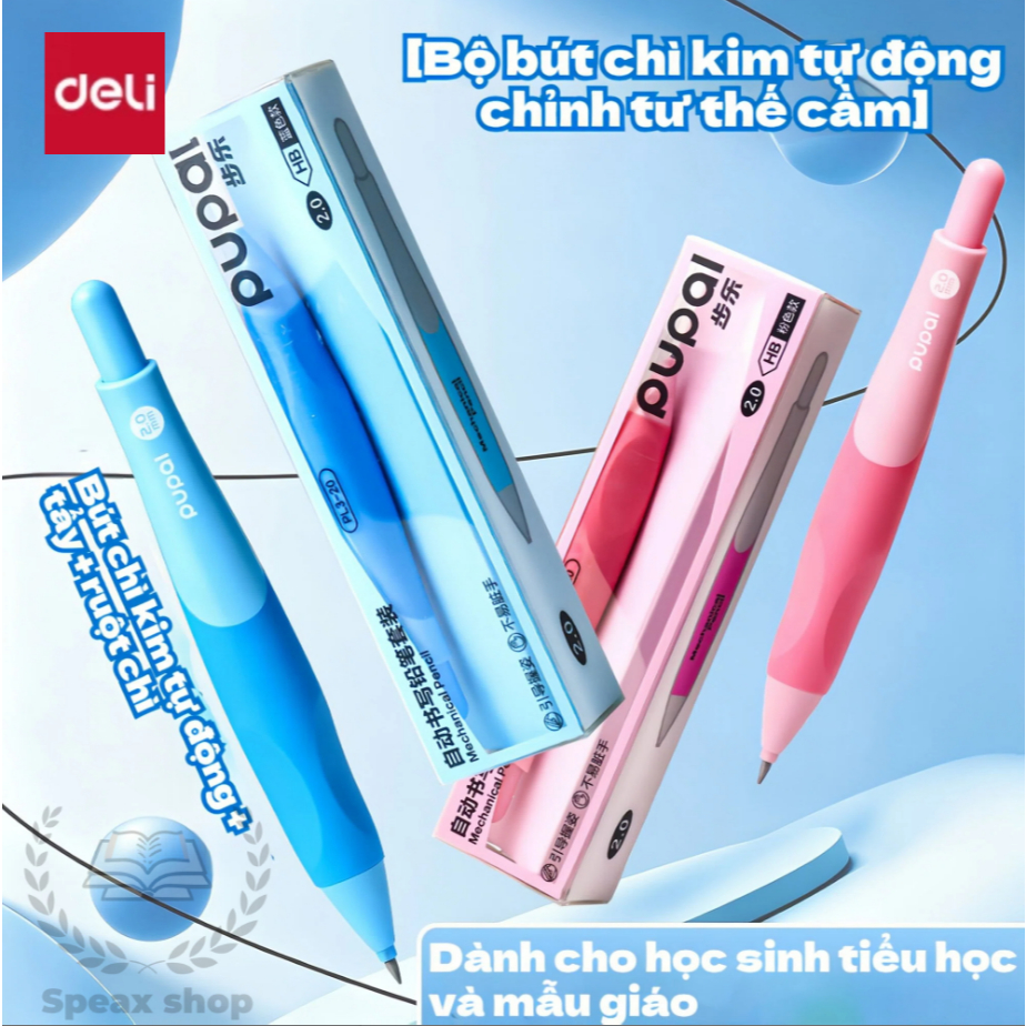 Bút chì bấm Deli chỉnh tư thế cầm bút cho học sinh – lõi 2.0mm, tay cầm silicone 3 điểm, hỗ trợ luyện viết chuẩn nét chữ