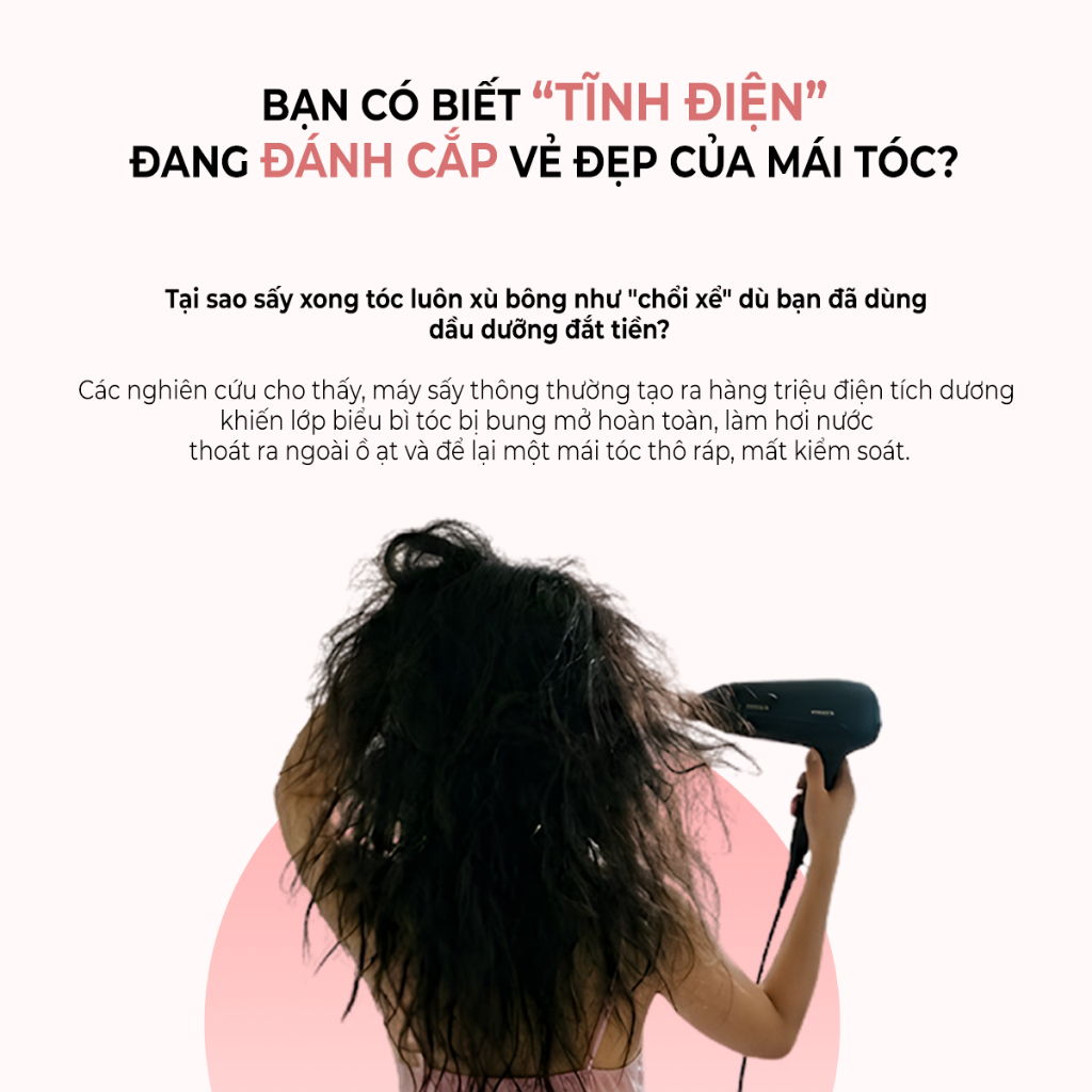 Máy sấy tóc ion âm Hàn Quốc Larma Air giảm xơ rối, sấy nhanh 3 phút, Chip nhiệt NTC không rát da đầu, Bảo Hành 12T