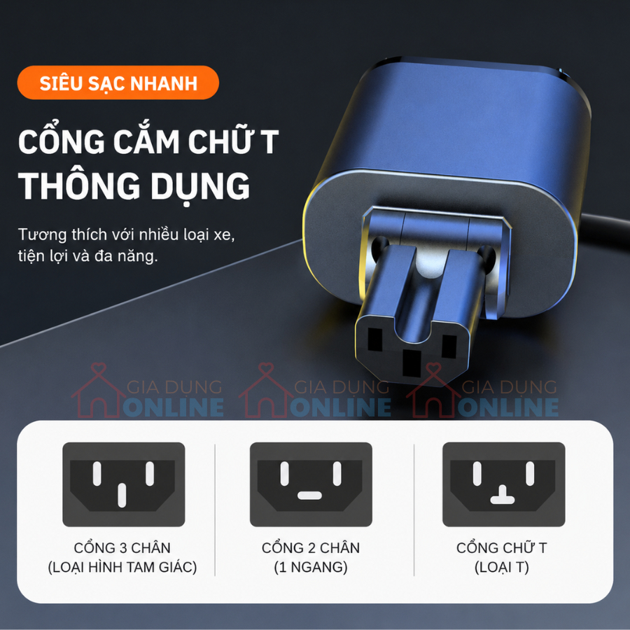 Bộ sạc điện thoại đa năng cho xe điện: 2 dây cáp kéo rút, 2 cổng USB, 1 cổng PD, thân gập 180 độ…