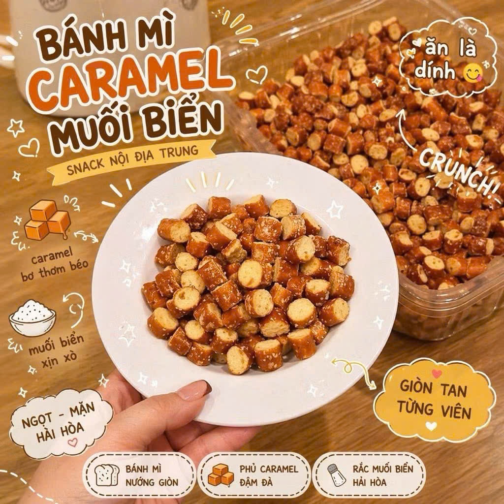 Bánh mì vụn Caramel muối biển thùng 2kg thơm ngon giòn rụm