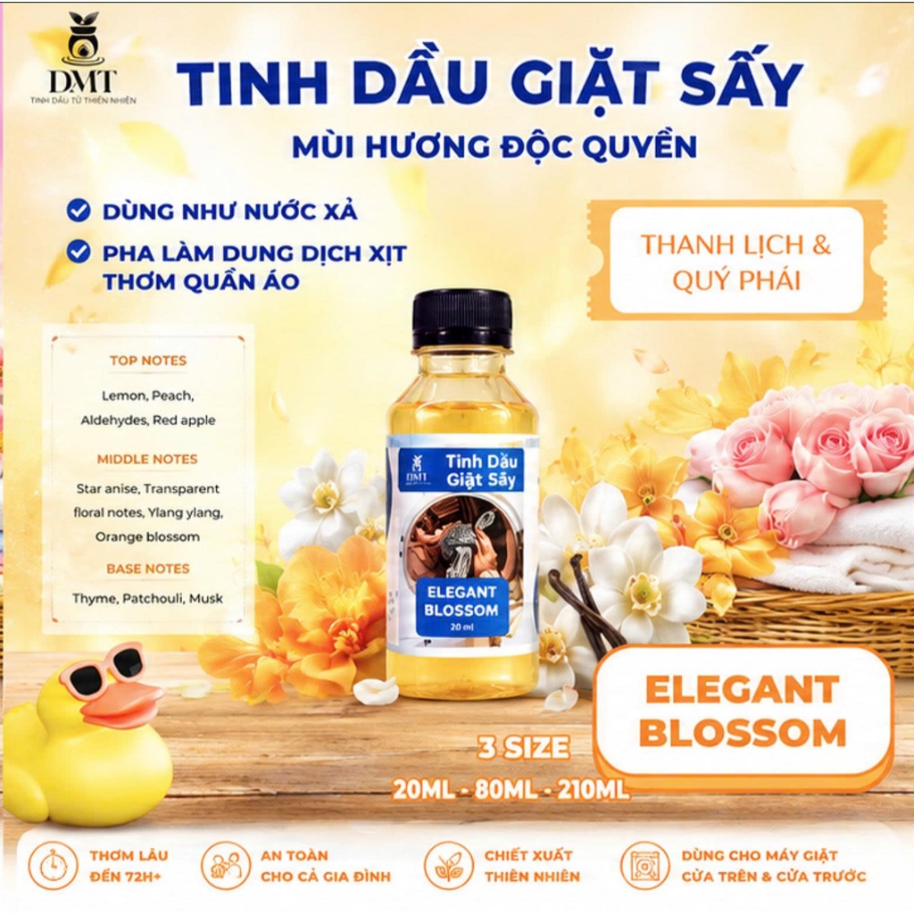 Tinh dầu giặt sấy DMT, Tinh dầu giặt sấy đậm đặc nguyên chất, 4 mùi hương độc quyền Thơm giữ mùi tốt