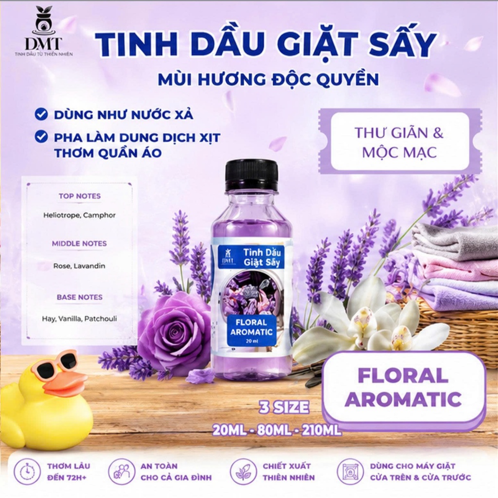 Tinh dầu giặt sấy DMT, Tinh dầu giặt sấy đậm đặc nguyên chất, 4 mùi hương độc quyền Thơm giữ mùi tốt