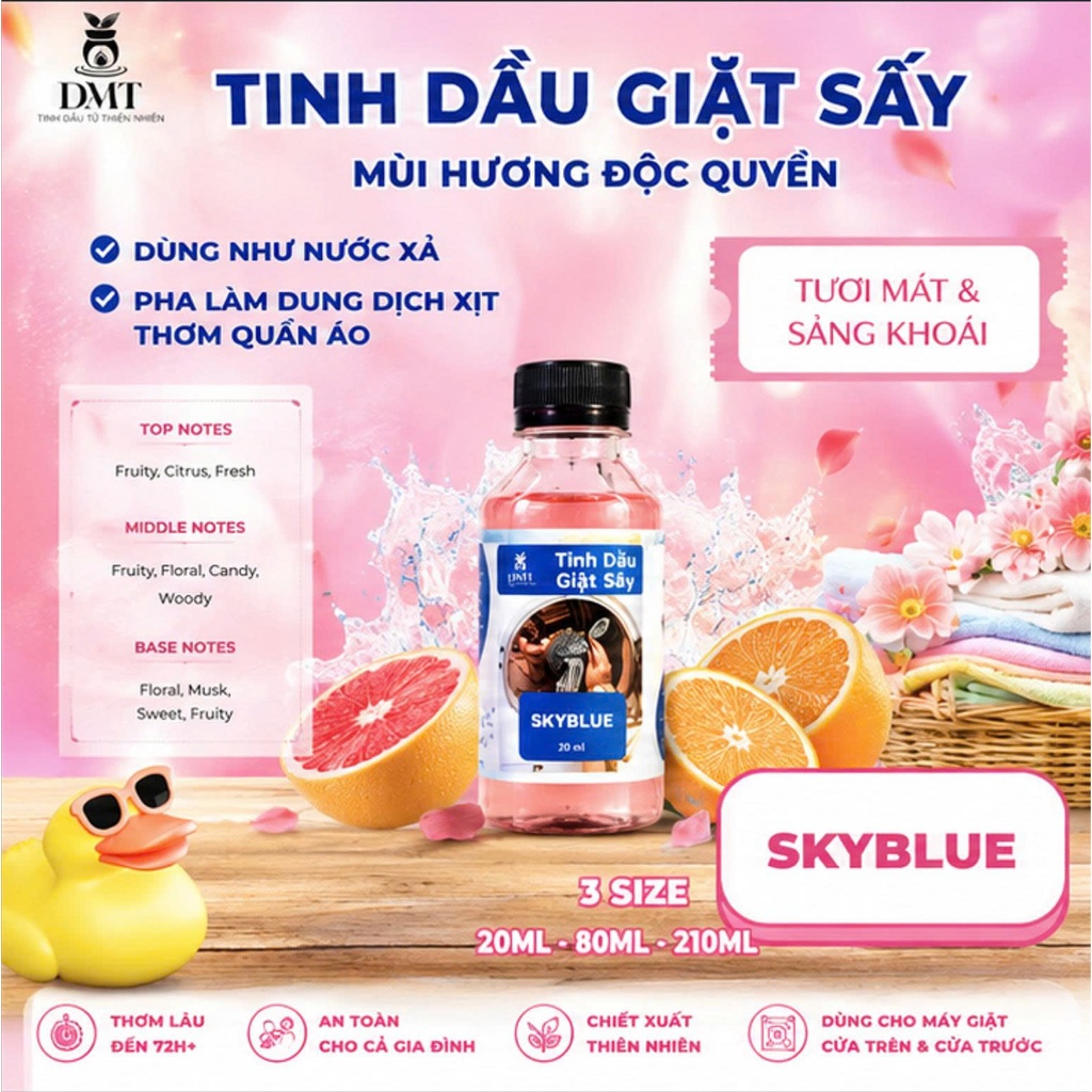 Tinh dầu giặt sấy DMT, Tinh dầu giặt sấy đậm đặc nguyên chất, 4 mùi hương độc quyền Thơm giữ mùi tốt