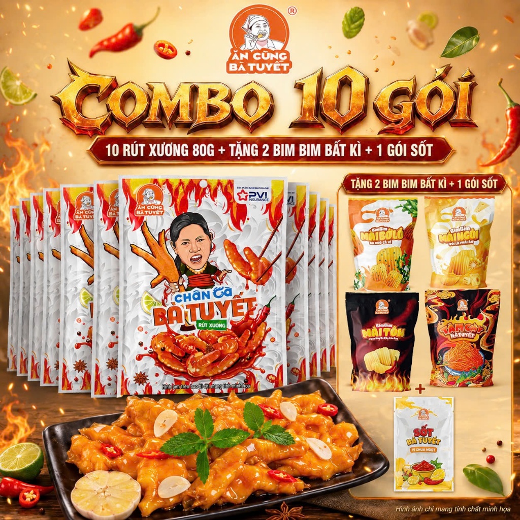CHÂN GÀ RÚT XƯƠNG KHỔNG LỒ vị tê cay 80g- ĂN CÙNG BÀ TUYẾT (Tặng bim bim bất kỳ) M122