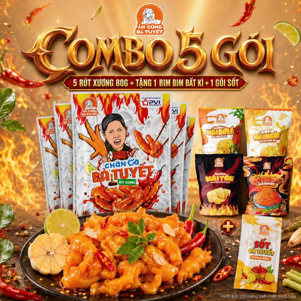 CHÂN GÀ RÚT XƯƠNG KHỔNG LỒ vị tê cay 80g- ĂN CÙNG BÀ TUYẾT (Tặng bim bim bất kỳ) M122