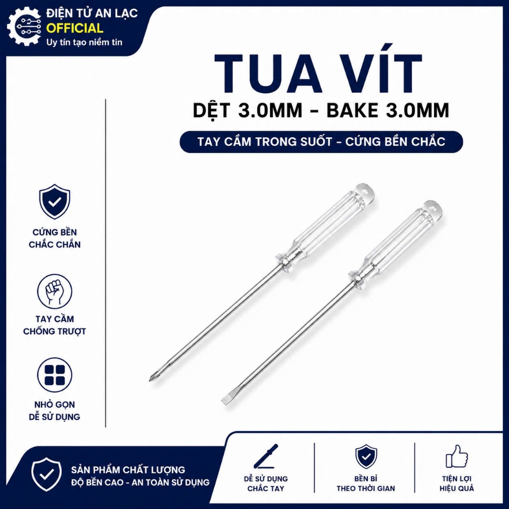 Tua vít bé cán pha lê trong suốt dài 13cm 2 cạnh 4 cạnh Siêu rẻ