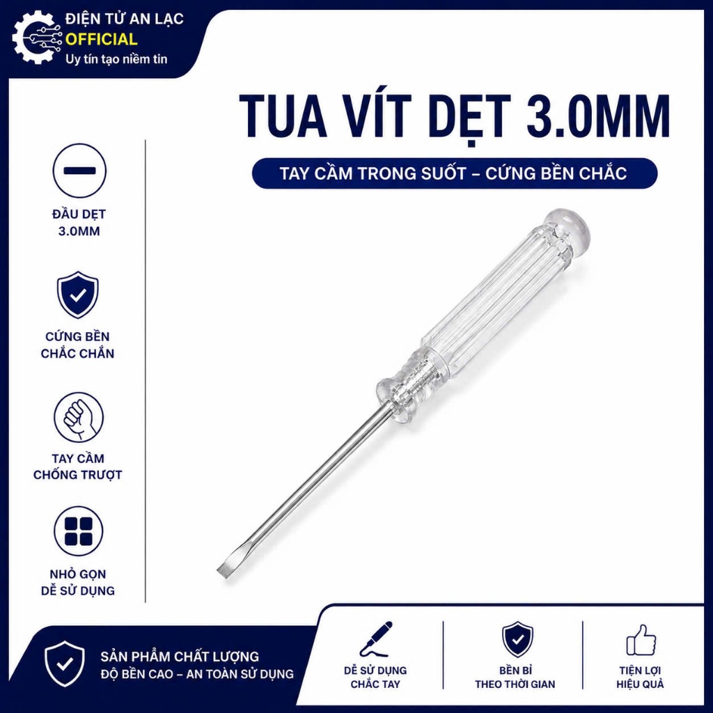 Tua vít bé cán pha lê trong suốt dài 13cm 2 cạnh 4 cạnh Siêu rẻ