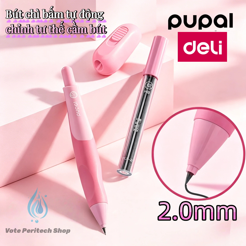 Bút chì bấm Deli chỉnh tư thế cầm bút cho học sinh – lõi 2.0mm, tay cầm silicone 3 điểm, hỗ trợ luyện viết chuẩn nét chữ