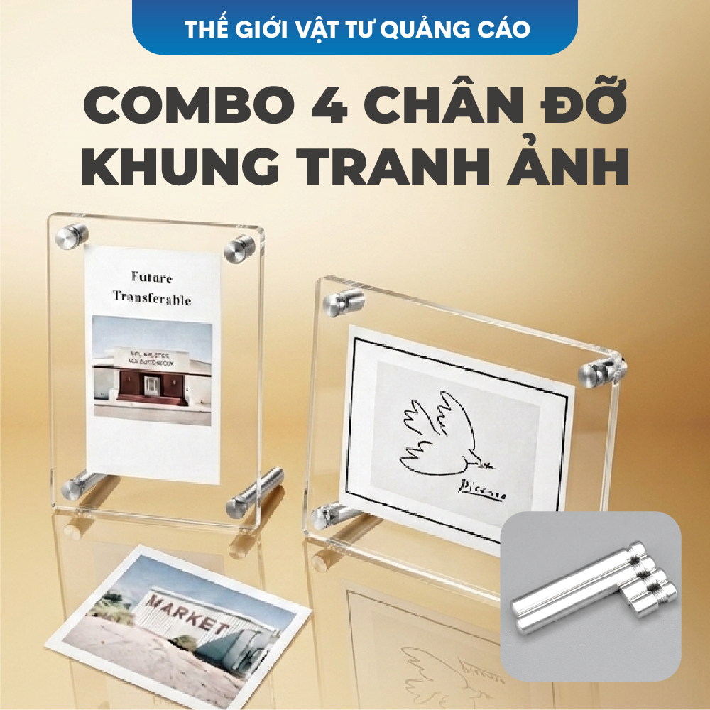 Combo 8 chân khung ảnh mica inox BEDO - Ốc vít để bàn A3 A4 A5, trụ đỡ khung ảnh chắc chắn bền đẹp