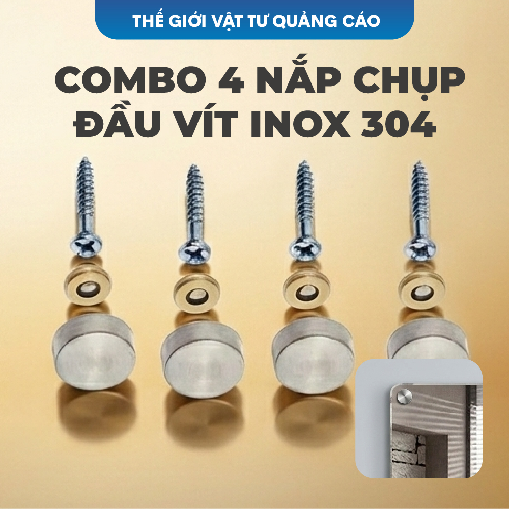 Combo 8 nắp chụp đầu vít inox 304 BEDO - Mũ chụp vít, chụp gương cầu thang, chống gỉ thẩm mỹ cao