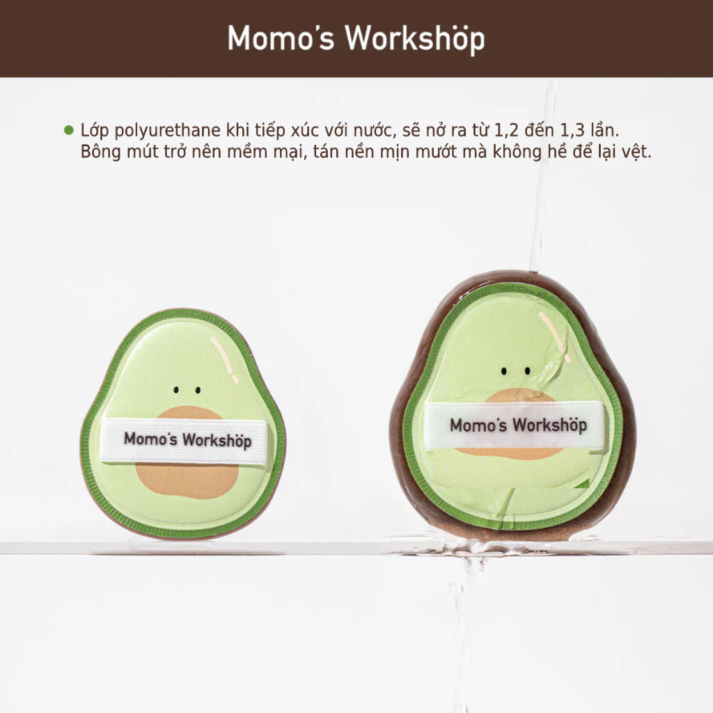 Bông Mút Trang Điểm Hình Quả Bơ Momo's Workshop Bento Buddies Paopaomi Dewy Puff Avocado (2pcs)