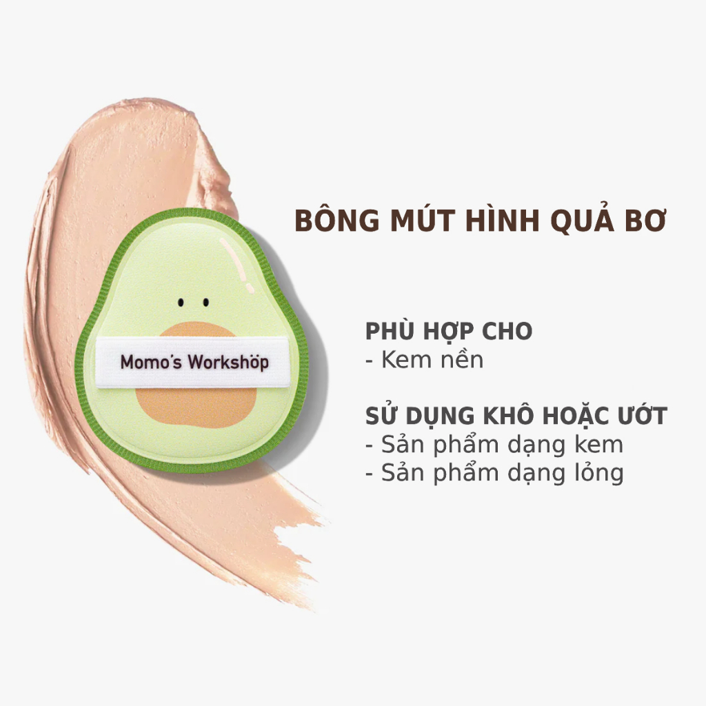 Bông Mút Trang Điểm Hình Quả Bơ Momo's Workshop Bento Buddies Paopaomi Dewy Puff Avocado (2pcs)