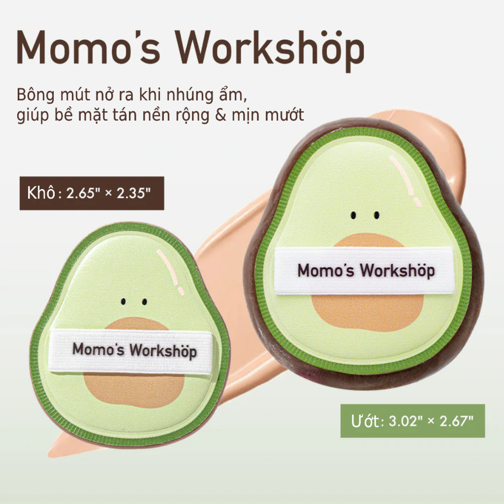 Bông Mút Trang Điểm Hình Quả Bơ Momo's Workshop Bento Buddies Paopaomi Dewy Puff Avocado (2pcs)