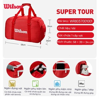 Wilson Super Tour Red Small Duffel 2025 Red Túi Đựng Vợt Tennis WR8037001001