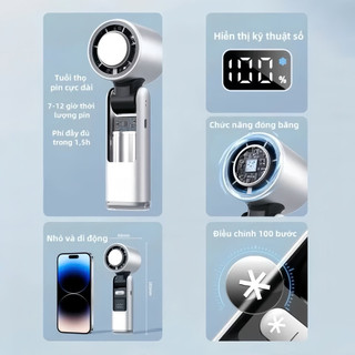 Quạt Mini Tích Điện Cầm Tay Có Sò Lạnh 199 Cấp Gió Có Đèn Pin Trâu Tạo Gió Mát Lạnh Giá Tốt Dùng Bền