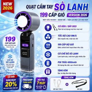 Quạt Mini Tích Điện Cầm Tay Có Sò Lạnh 199 Cấp Gió Có Đèn Pin Trâu Tạo Gió Mát Lạnh Giá Tốt Dùng Bền