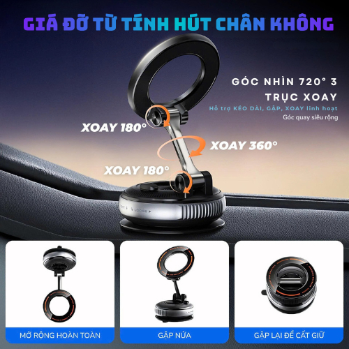 [HỎA TỐC] Giá đỡ điện thoại trên ô tô từ tính V50 - Keo nano siêu bám - Từ tính hút chân không, xoay 360° gấp gọn