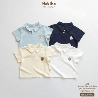 Áo Polo Cộc Tay Thêu Hình Cho Bé Trai, Bé Gái Hokiha Vải Cotton Mềm Mại, Thoáng Mát Size 8-17kg A90