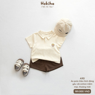 Áo Polo Cộc Tay Mùa Hè Thêu Hình Cho Bé Hokiha Vải Cotton Mềm Mại, Thoáng Mát Size 8-17kg A90