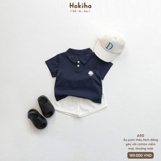 Áo Polo Cộc Tay Mùa Hè Thêu Hình Cho Bé Hokiha Vải Cotton Mềm Mại, Thoáng Mát Size 8-17kg A90