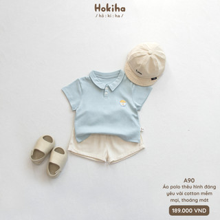 Áo Polo Cộc Tay Mùa Hè Thêu Hình Cho Bé Hokiha Vải Cotton Mềm Mại, Thoáng Mát Size 8-17kg A90