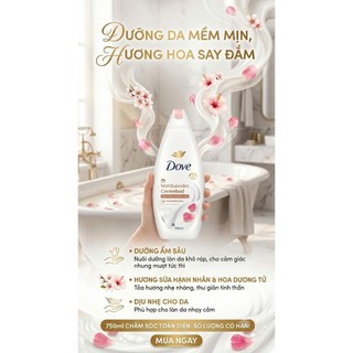 [Hàng nội địa Đức] Sữa tắm Dove 750ml hạnh nhân và hương hoa của Đức -DATE MỚI ĐỦ BILL