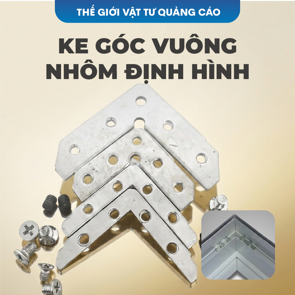 Bộ ke góc vuông nhôm 8cm BEDO cố định hộp đèn, khung nhôm định hình, tăng độ cứng, chống xê dịch