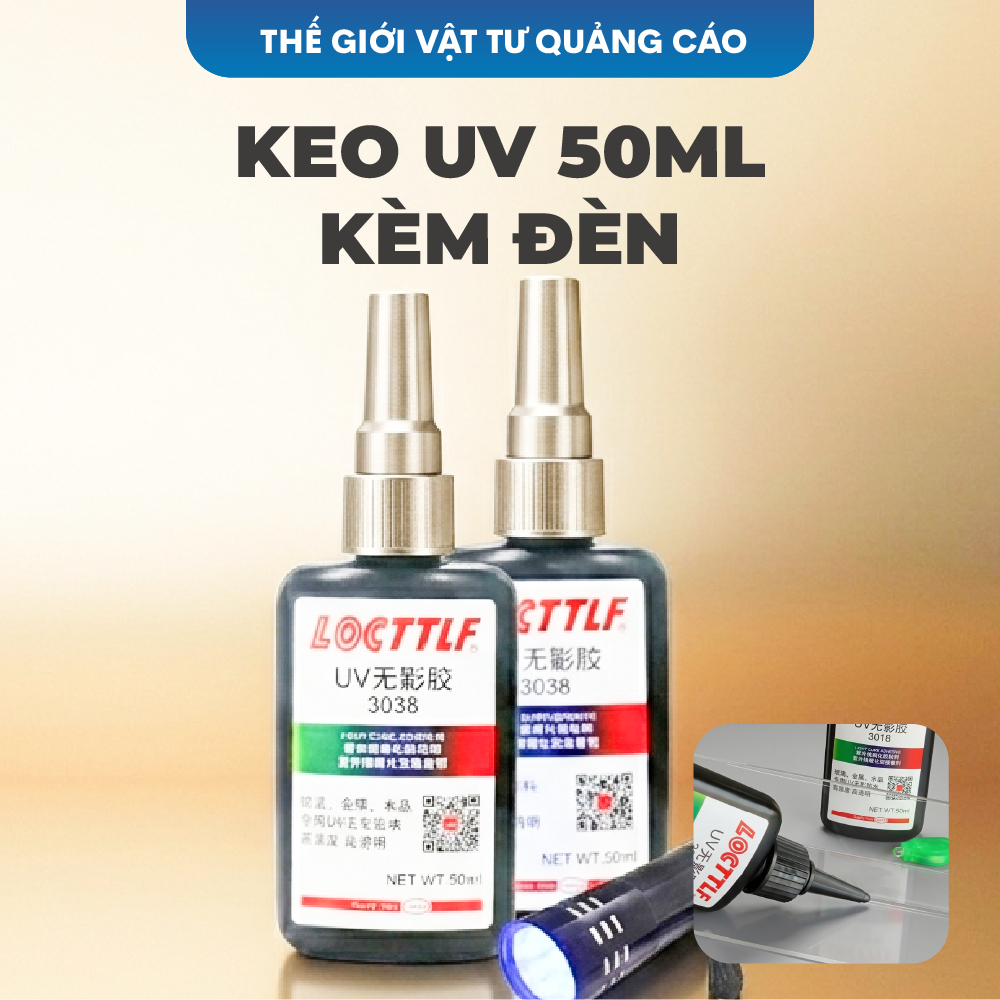 Keo UV trong suốt BEDO 50ml kèm đèn UV - Keo dán kính, thủy tinh, pha lê, handmade nhanh khô bền đẹp