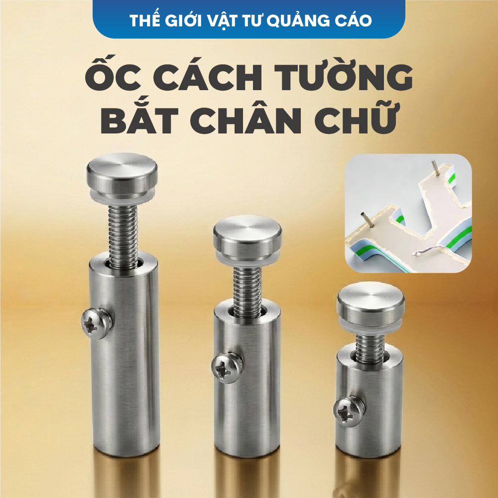 Combo 10 Ốc cách tường BEDO - Ke hắt LED, chân chữ nổi, phụ kiện gắn chữ mica inox alu quảng cáo chắc chắn