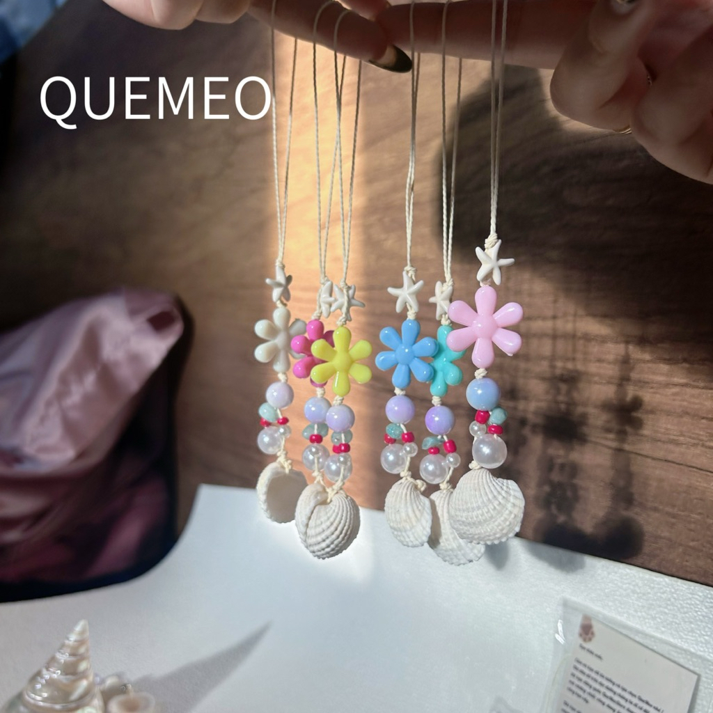 Móc Khoá Vỏ Sò Móc Khoá Phối Sao Đại Dương Dây Sáp Treo Điện Thoại, Máy ảnh, Túi Đan Cói Phụ Kiện Đi Biển Làm Quà Tặng