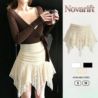 Nova-Chân váy nữ cạp cao ren cổ điển, vạt bất đối xứng, kiểu dáng thời trang, đa năng.