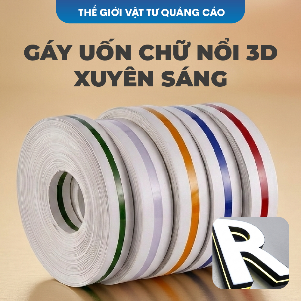 Gáy nhựa uốn chân chữ 3D xuyên sáng BEDO - Nhựa không gờ bản 5cm làm chữ nổi sáng chân nhiều màu sắc bền đẹp