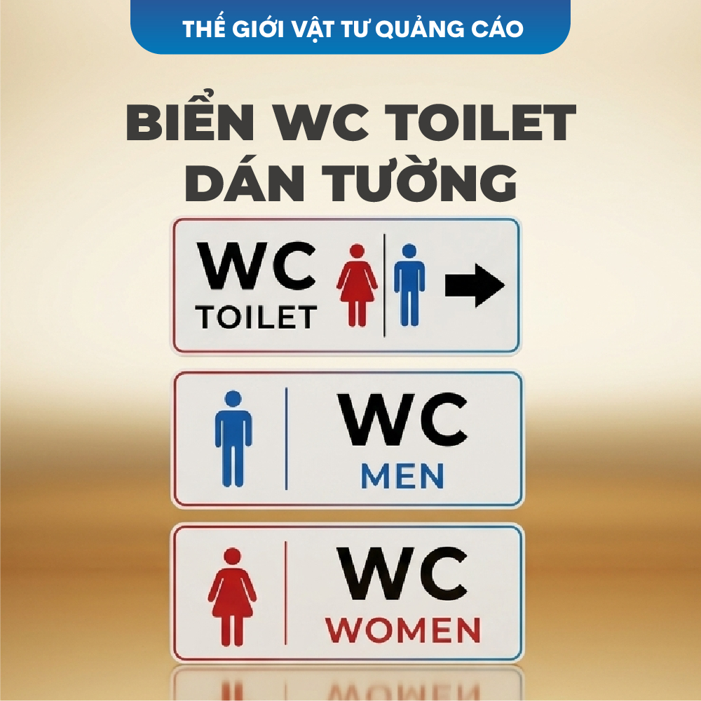 Combo 3 Biển báo nhà vệ sinh WC Toilet Bedo, Bảng Toilet dán tường, Biển WC chống nước cho quán cafe văn phòng khách sạn