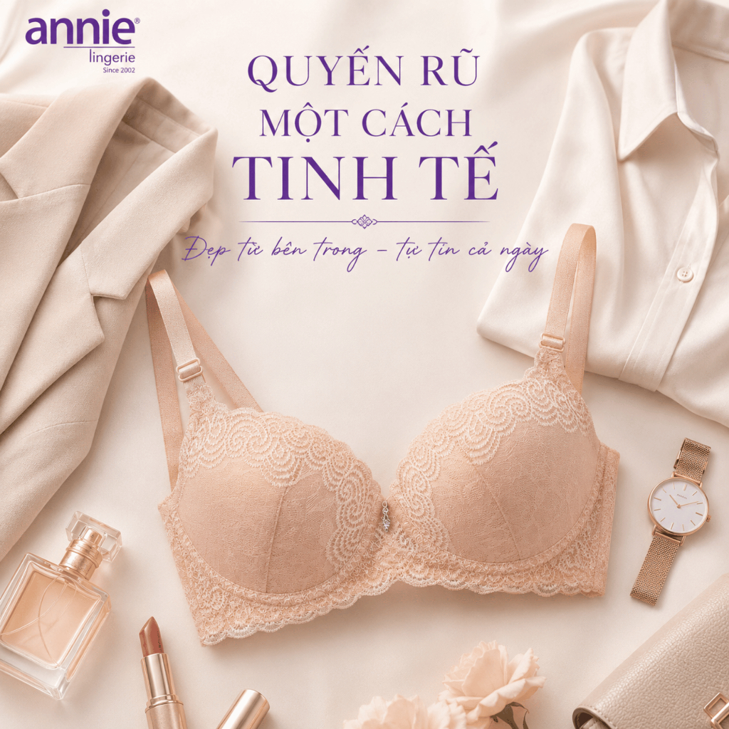 Áo ngực ren 3 móc size lớn, bản to che mỡ lưng cao cấp annie Bra8155 ôm ngực mút mỏng vừa thoải mái