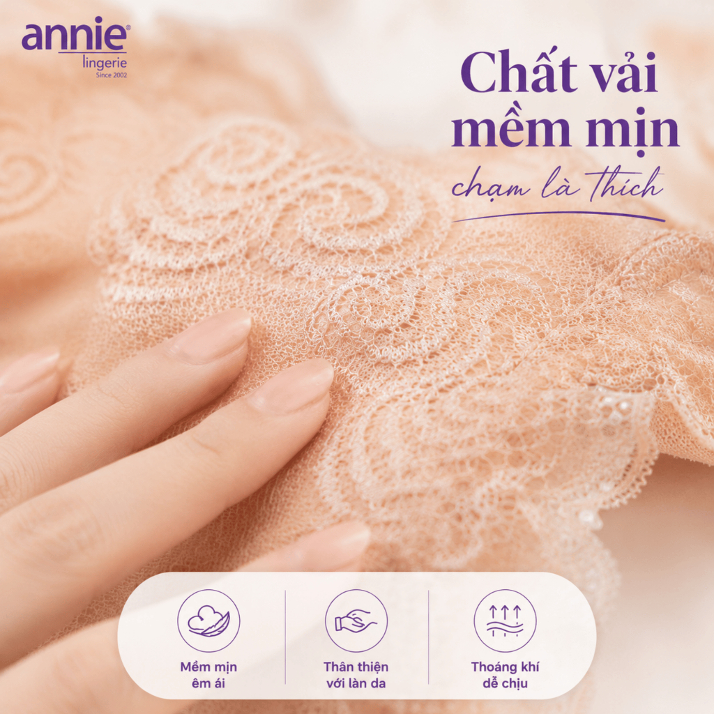 Áo ngực ren 3 móc size lớn, bản to che mỡ lưng cao cấp annie Bra8155 ôm ngực mút mỏng vừa thoải mái