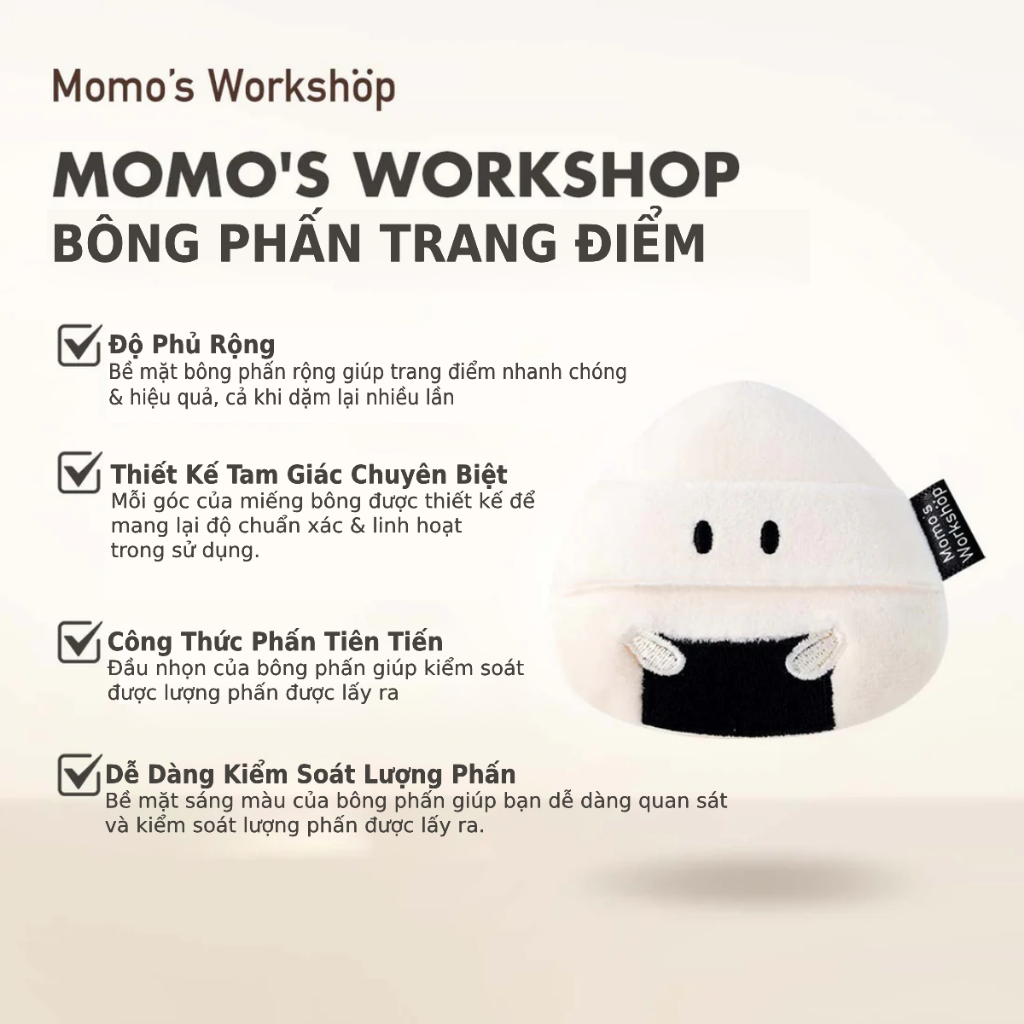 Bông Phấn Phủ Cao Cấp Mềm Mịn, Kiềm Dầu, Cố Định Nền Momo's Workshop Bento Buddies Velour Smoothie Puff - Onigiri 1pcs
