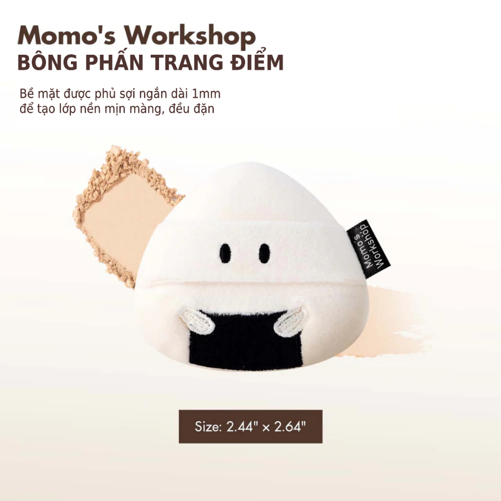 Bông Phấn Phủ Cao Cấp Mềm Mịn, Kiềm Dầu, Cố Định Nền Momo's Workshop Bento Buddies Velour Smoothie Puff - Onigiri 1pcs