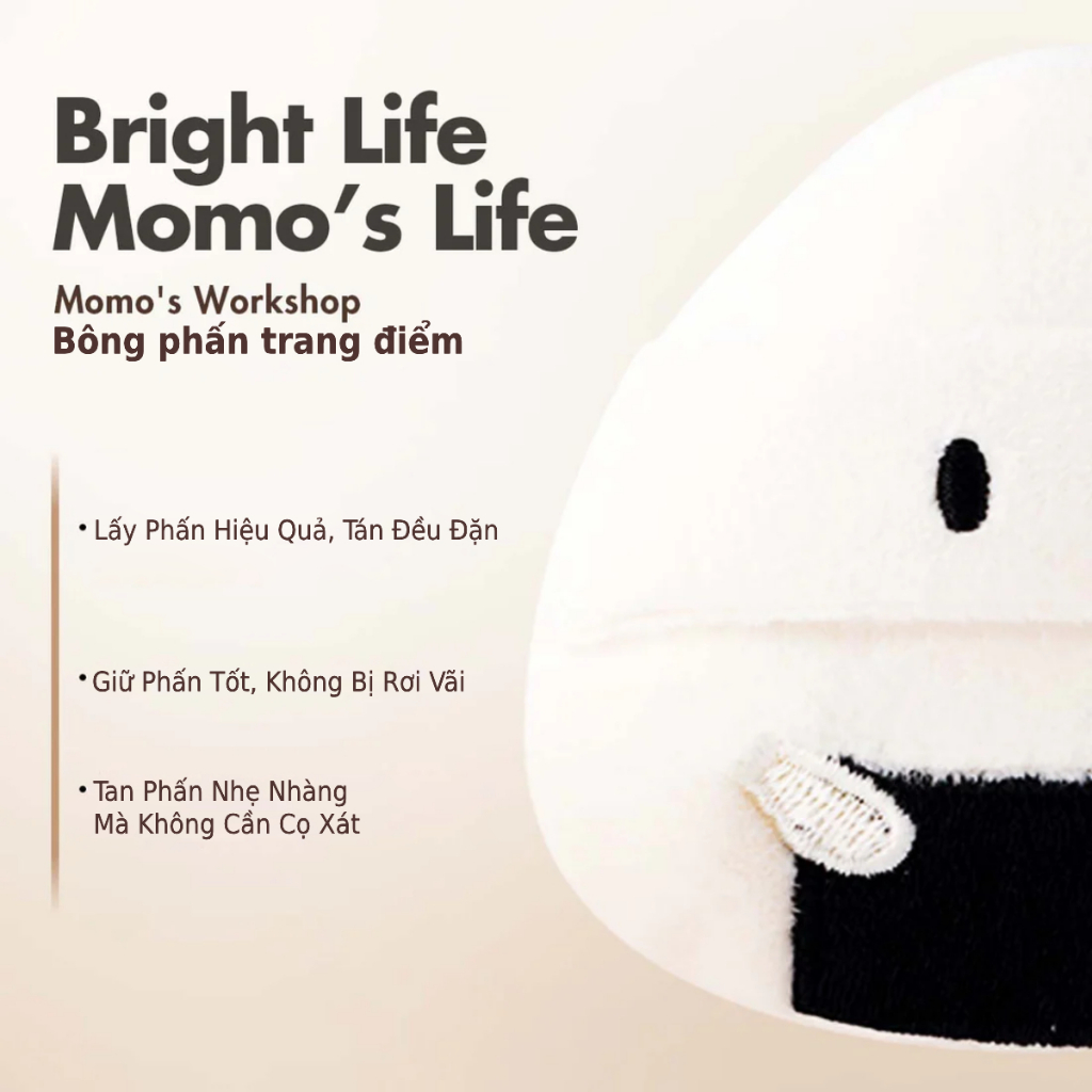 Bông Phấn Phủ Cao Cấp Mềm Mịn, Kiềm Dầu, Cố Định Nền Momo's Workshop Bento Buddies Velour Smoothie Puff - Onigiri 1pcs