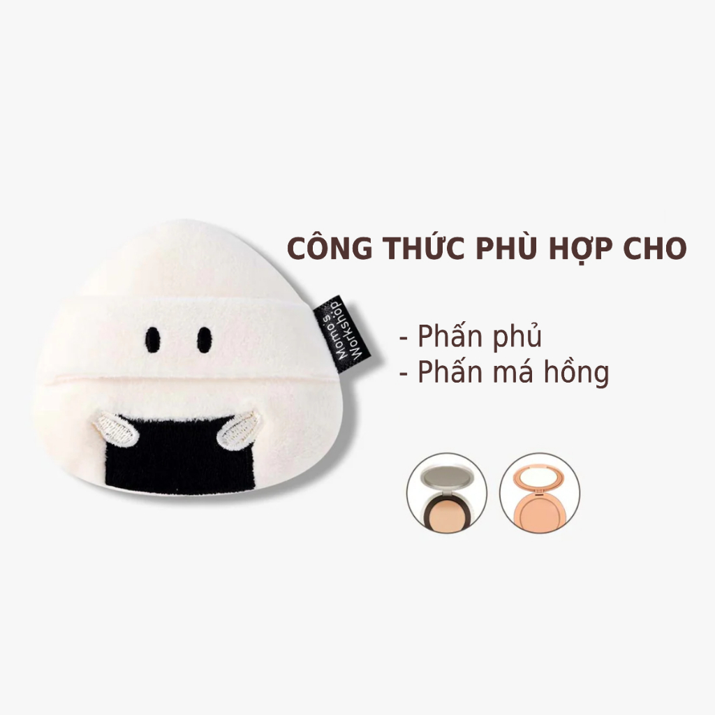 Bông Phấn Phủ Cao Cấp Mềm Mịn, Kiềm Dầu, Cố Định Nền Momo's Workshop Bento Buddies Velour Smoothie Puff - Onigiri 1pcs