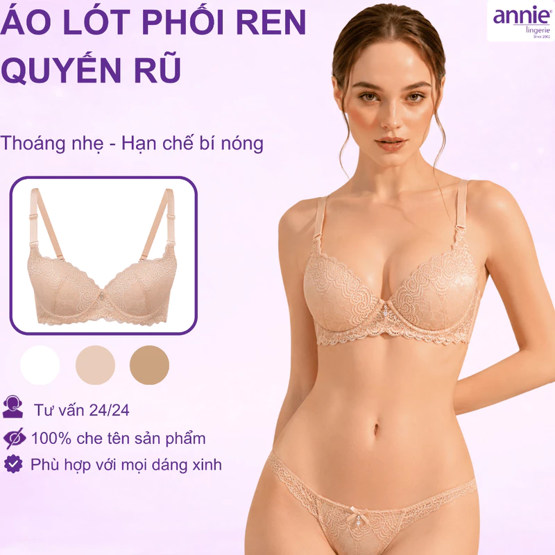 Áo ngực ren 3 móc size lớn, bản to che mỡ lưng cao cấp annie Bra8155 ôm ngực mút mỏng vừa thoải mái — ảnh 1