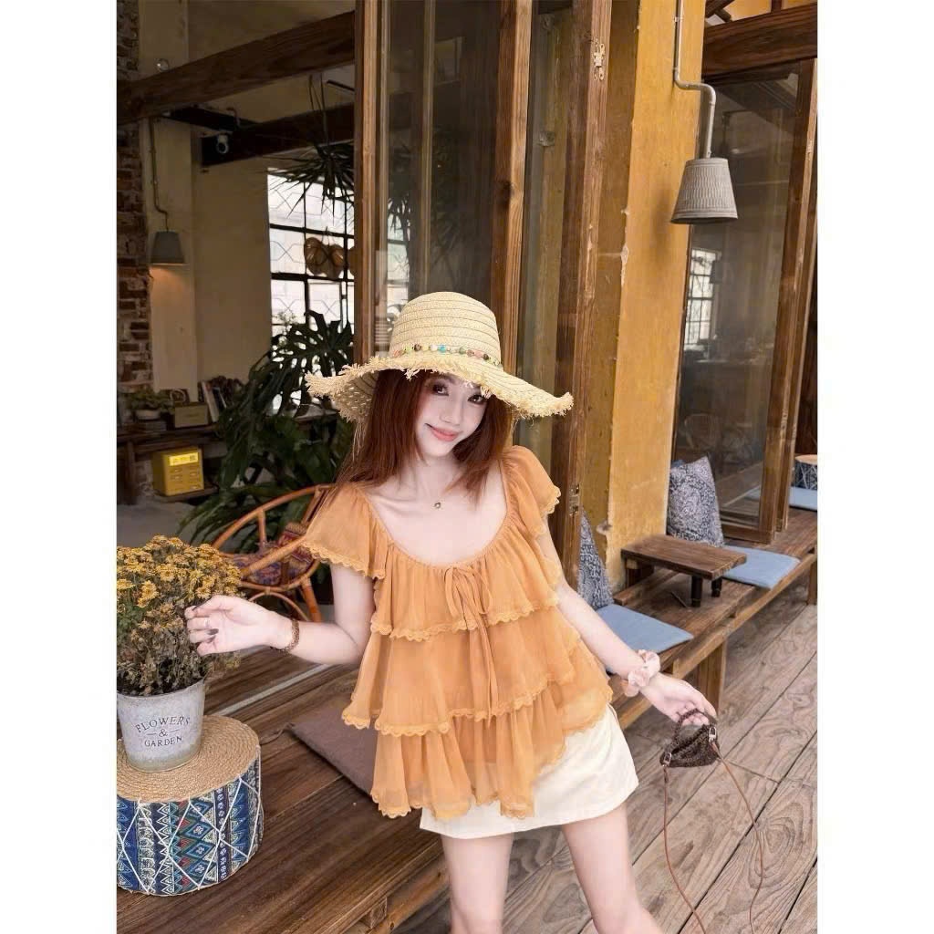 ÁO von tơ 3 tầng cánh tiên phối ren siêu mát phong cách tiểu thư cho nàng