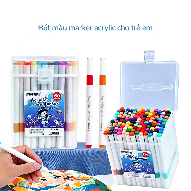 Màu Acrylic Marker Hộp Paint Vẽ Đa Năng Cho Học Sinh, Bám Tốt Trên Mọi Bề Mặt, Màu Tươi Sáng, Đầu Tròn An Toàn