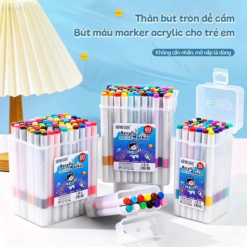 Màu Acrylic Marker Hộp Paint Vẽ Đa Năng Cho Học Sinh, Bám Tốt Trên Mọi Bề Mặt, Màu Tươi Sáng, Đầu Tròn An Toàn