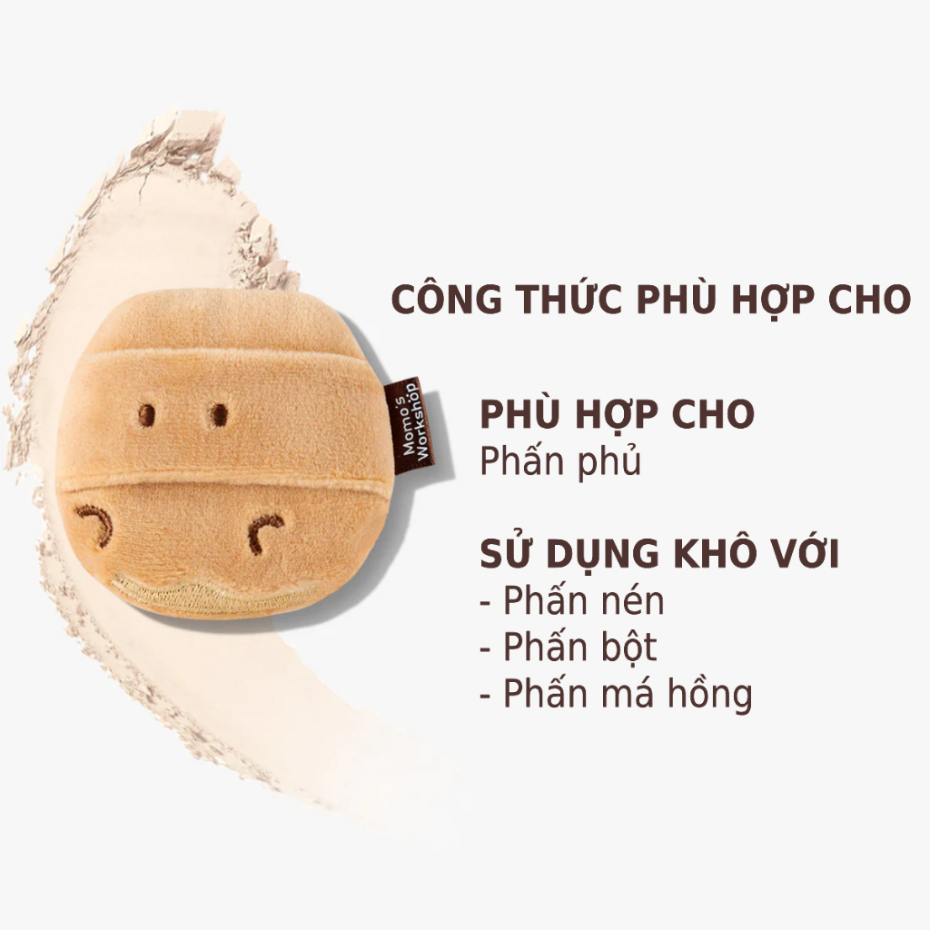 Bông Phấn Kiềm Dầu, Cố Định Lớp Trang Điểm Momo's Workshop Bento Buddies Velour Smoothie Puff - Nutty Buds 1pcs